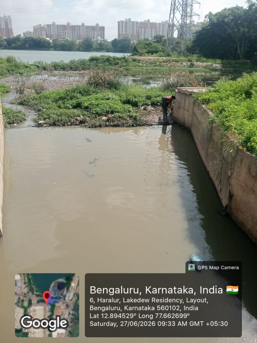 HaraluruLake's tweet photo. On the brink of a major collapse #haraluruLake 
Fully contaminated by sewage inflow. Algae bloom &amp; the aquatic life has completely been destroyed! The stench from the lake is getting unbearable by the day.Please help🙏
@bwssbchairman @Chairman_KSPCB @osd_cmkarnataka https://t.co/z7iFNHlkNS