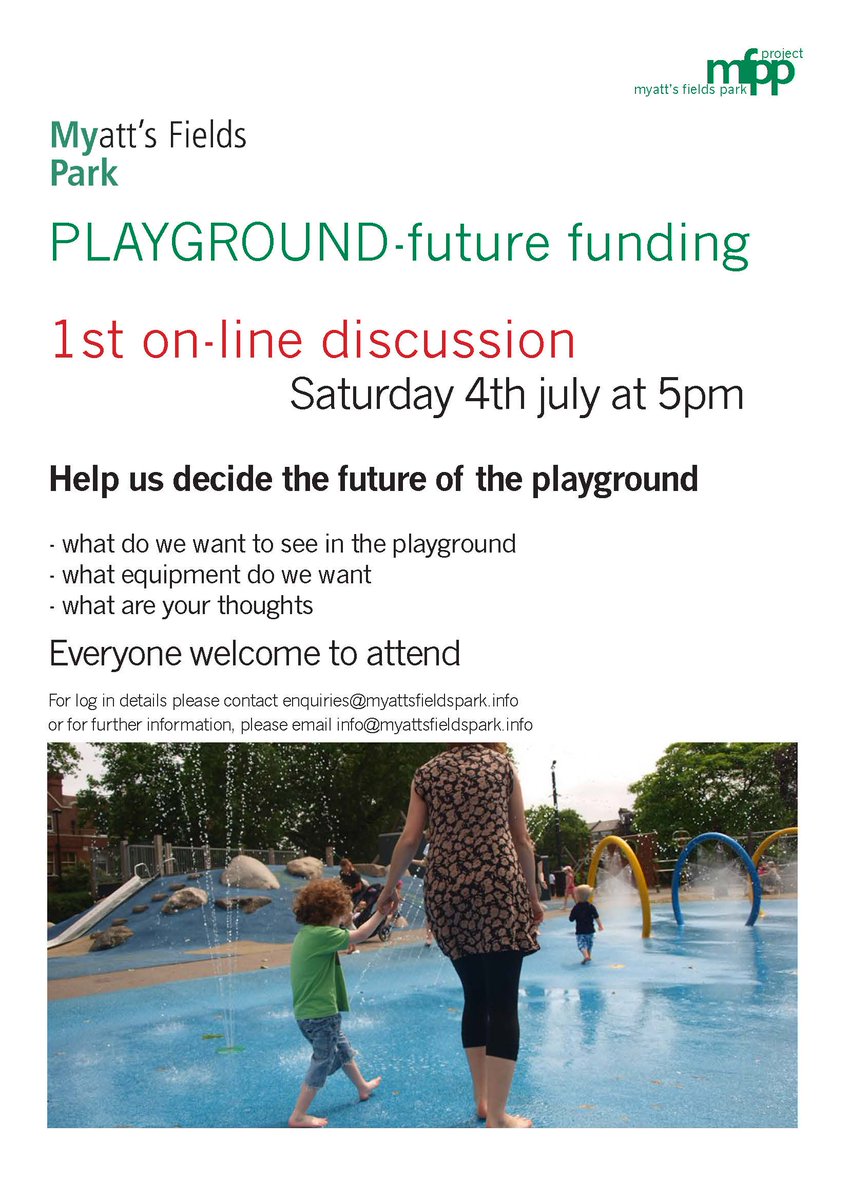 myattsfields's tweet photo. Parents &amp; park lovers! 🛝💬 Shape Myatt's Fields Park playground! Join our chat Sat 4th July 5PM. Email enquiries@myattsfieldspark.info. #MyattsFieldsPark #Camberwell #Lambeth #LocalPlayground #CommunityVoice #ParkLife #FamilyFriendly #LondonParks #HaveYourSay https://t.co/3C6fnf1Dwx
