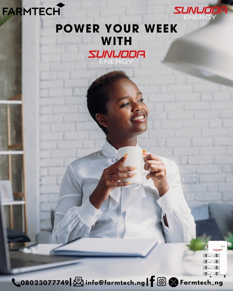 Farmtech_ng's tweet photo. New week, uninterrupted power ⚡

No stress. No unexpected outages. Just a smooth, productive week powered by Farmtech and Sunwoda Energy.

Whether you're working, planning, or building something great, reliable energy keeps you focused and in control. https://t.co/lUGA3Ny922