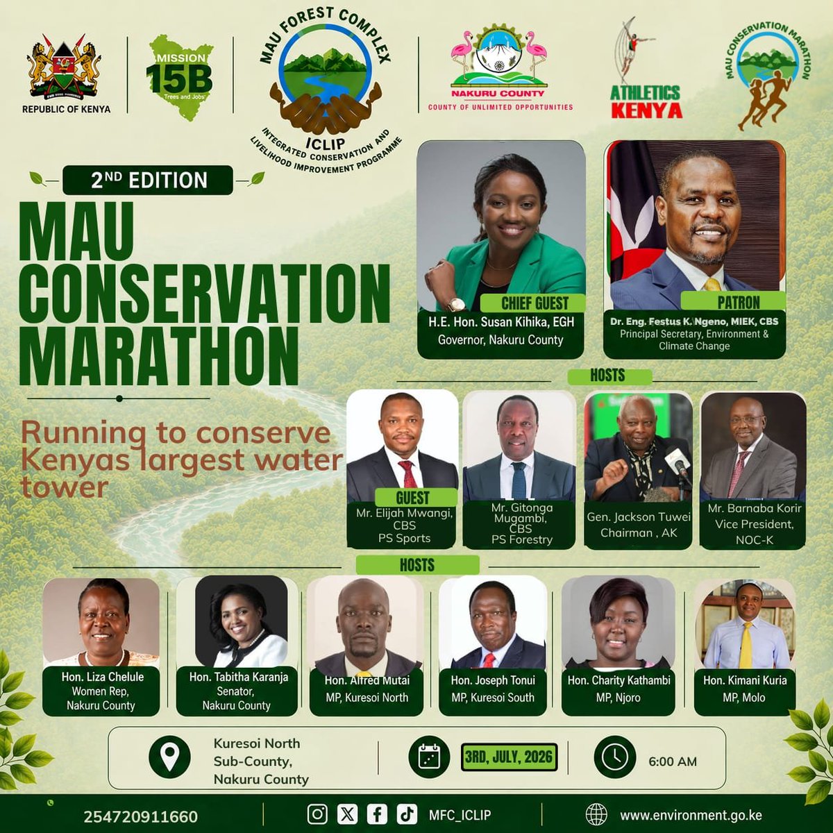Eng_F_Ngeno's tweet photo. Join us on 3rd July 2026 for the Mau Conservation Marathon in Kuresoi North. #MauConservationMarathon
#RunForConservation #RunForMau #LindaMauBoreshaMaisha https://t.co/rUCax5IATJ