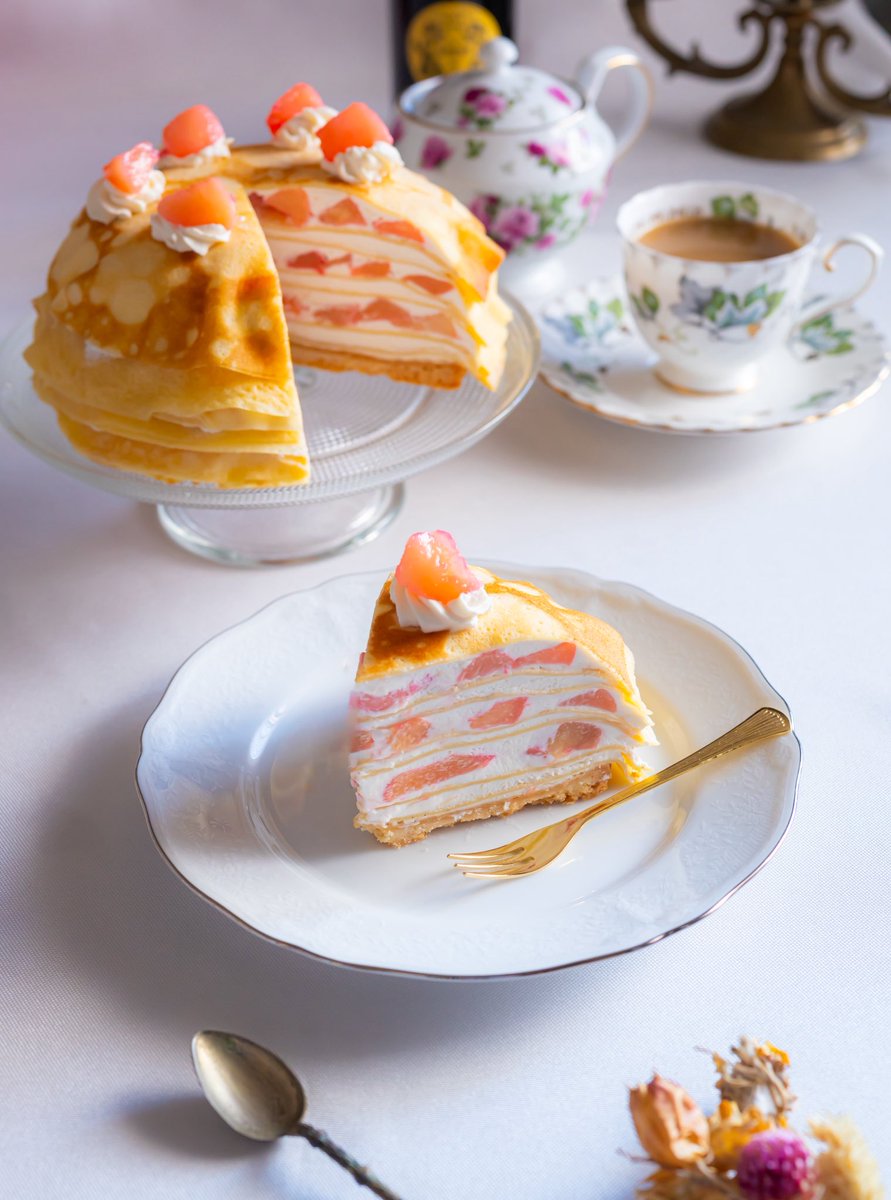 kajyouakira's tweet photo. Afternoon Teaのメニュー再現！…のつもり
桃のミルクレープ🍑　#クレープの日 https://t.co/FituOAsmnr