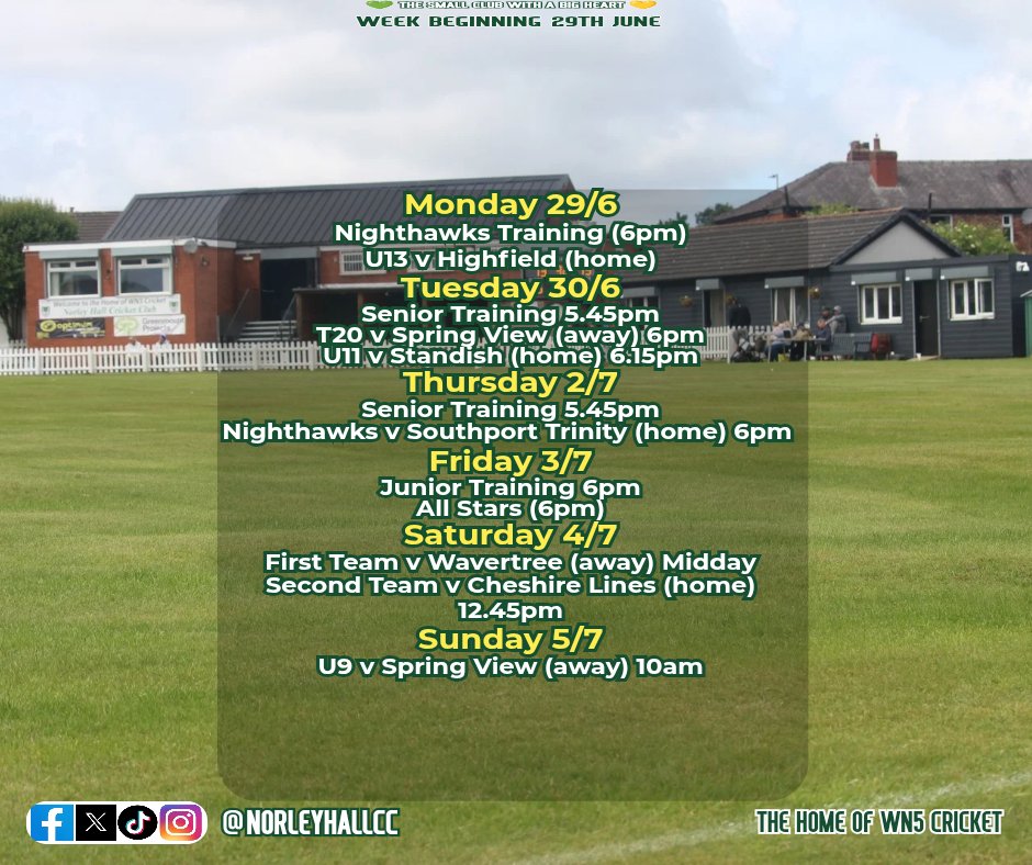CallamHughes97's tweet photo. RT @NorleyHallCC: Another busy week ahead for the club 🟢🟡 https://t.co/fbf8CacW1D