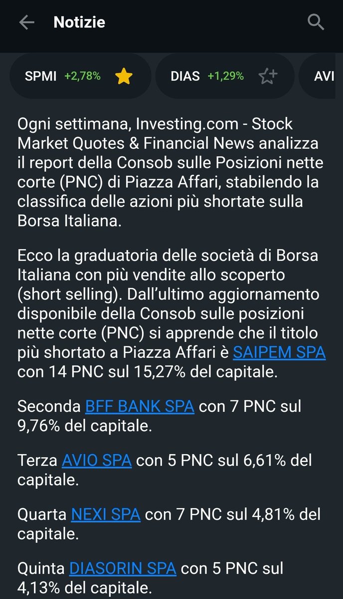 RE_DI_DIVIDENDI's tweet photo. 📉#azioni italiane più shortate... 📉⛈️
Con qualcuna gli sta' andando maluccio...
Le 5 azioni italiane con il miglior momentum 
https://t.co/ASGSfOXhir
#shortselling #investo #Saipem #Avio #bffbank #bancamediolanum #BPM #bper #fineco #soldi #finanza #economia #Economy #tariffs https://t.co/uYuZdieWet