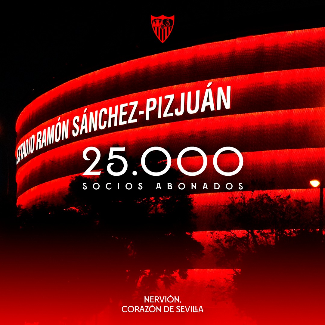 SevillaFC's tweet photo. 🏟️ La campaña de abonos 2026-2027 supera las 25.000 renovaciones.

#WeareSevilla