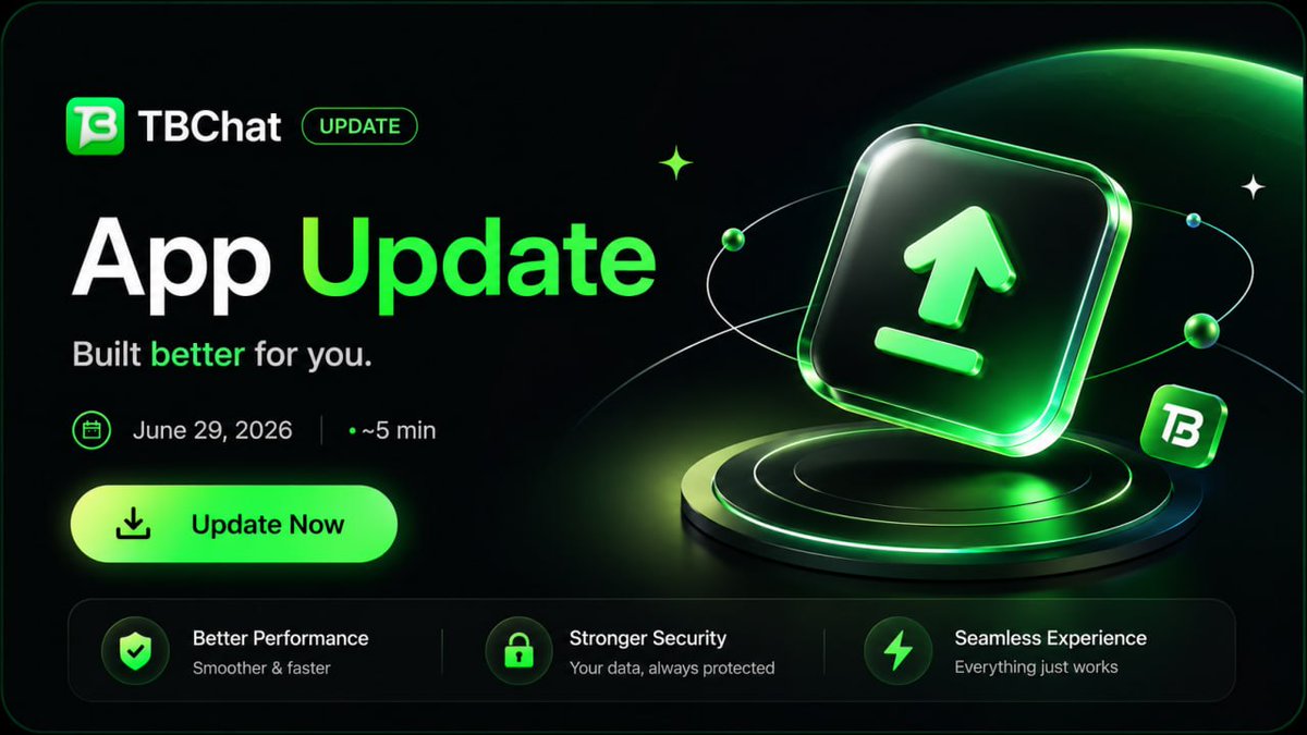 TBChatOfficial's tweet photo. Your Best TBChat Experience Yet 📲

The latest TBChat update is now available with faster performance stronger security and a smoother experience across the app

Update now and enjoy messaging that feels better every time you open TBChat

Get the latest version today https://t.co/L2ZkG3S4AQ