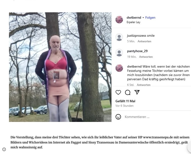 transenopi's tweet photo. Die perverse Drecksau schickt seinen  Töchtern regelmäßig Bilder und Videos auf denen er in Unterrock und FSH  oder Strapse masturbiert und geilt sich daran auf, dass  seine Kids auf diese Weise regelmäßig Zeuge seiner öffentlichen  Erniedrigung werden https://t.co/5ss268DUhx