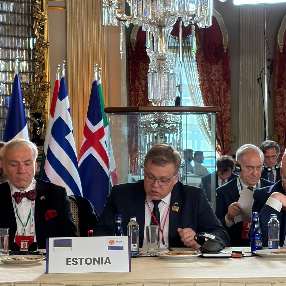 Riigikogu's tweet photo. 🇪🇪 Speaker @LauriHussar at #NATO Parliamentary Summit in Istanbul: Strong defence &amp; support for Ukraine are the foundation of NATO security. Estonia already meets the 5% GDP goal. Allies must keep pressure on Russia and stay unite! #StandWithUkraine #StrongerTogether #Defence https://t.co/N3Ce7M3LSW
