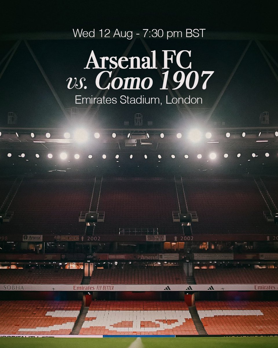 Como_1907's tweet photo. Como 1907 will travel to Emirates Stadium this summer to face @Arsenal, the reigning English champions and European runners-up, in a preseason friendly scheduled for Wednesday, August 12, at 7:30 p.m. BST.

Tickets for the match are available 👉 https://t.co/Z0UDeZosSX https://t.co/HK9azpaTrK