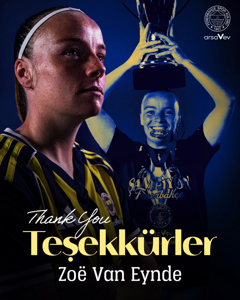 kadinfutbolfb's tweet photo. Teşekkürler Zoe van Eynde! 💛💙

Fenerbahçe arsaVev Kadın Futbol Takımımızın formasını başarıyla terleten oyuncumuz Zoe van Eynde ile yollarımız ayrılmıştır.

Kulübümüze verdiği emekler için kendisine teşekkür ediyor, kariyerinin bundan sonraki döneminde başarılar diliyoruz. https://t.co/7QR69Oyqzk