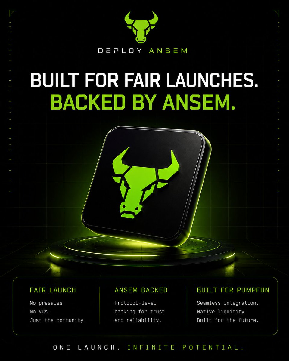 DeployAnsem's tweet photo. Introducing Deploy Ansem.

More than a token launchpad.

Launch your token on Solana with built in protocol mechanics that reward your community from day one. Every launch is designed to go beyond the standard PumpFun experience.

Launch with confidence.
Reward your holders.
Build stronger communities.

Launch. Reward. Grow.