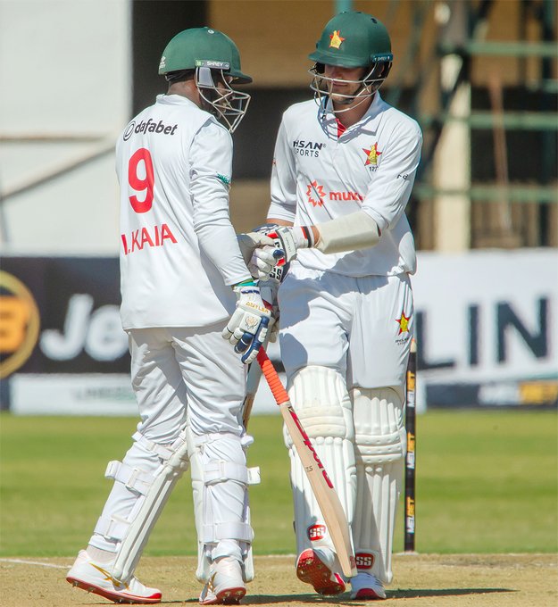 A 106-run partnership between Innocent Kaia (127*) and Brian Bennett (59*) at LUNCH on Day 2, helping ZIM reach 249/2