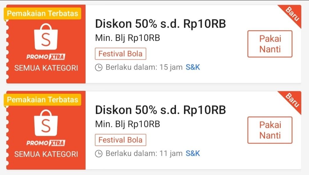 i_m_mortal_'s tweet photo. voucher 50% tiap halftime
(mulai jam 00:50, 04:20, 08:50)

diskon s/d 10k untuk ShopeeVIP
https://t.co/NVbGfPkGpM

diskon s/d 5k untuk non VIP 
https://t.co/bzkMG8syRF https://t.co/XDdZkkUUfZ