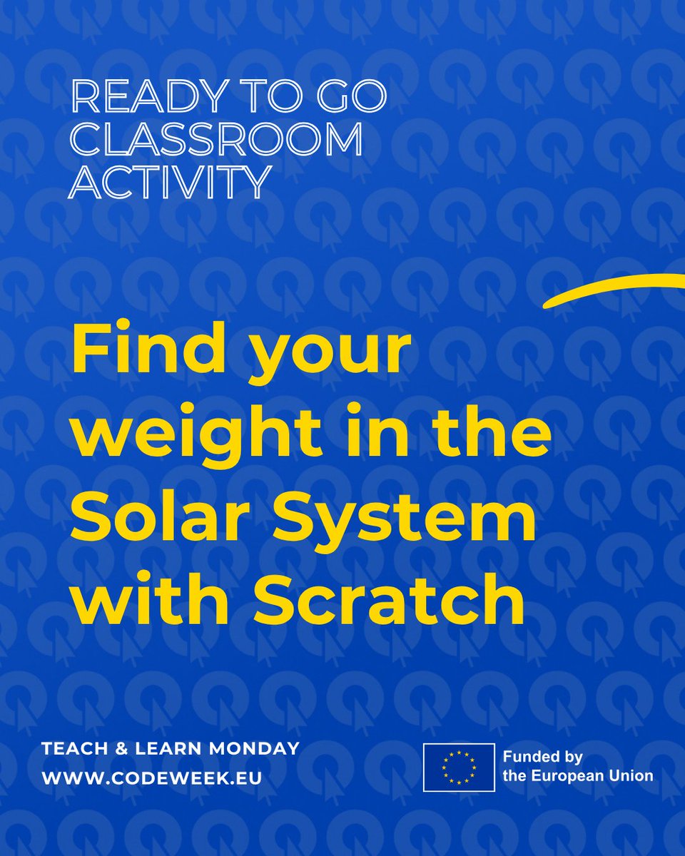 CodeWeekEU's tweet photo. 🪐 What's your weight on Jupiter? Find out! 🚀
With the "What's your weight in the Solar System?" activity, students will scale planets and calculate gravitational pull using variables and math operators.
🔗 Start here: https://t.co/1ZH9x1E8A2
#EUCodeWeek #ComputerScience https://t.co/eHa7Og6b7T