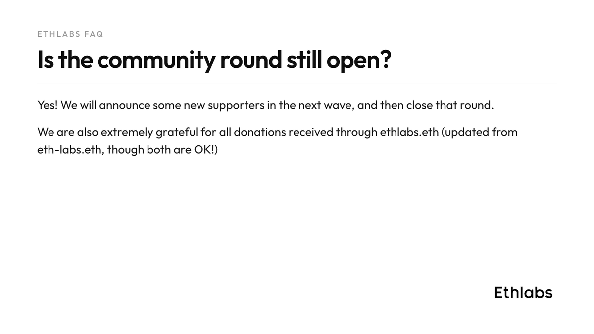 ethlabs_org's tweet photo. Is the community round still open? https://t.co/LxttKDcp8G