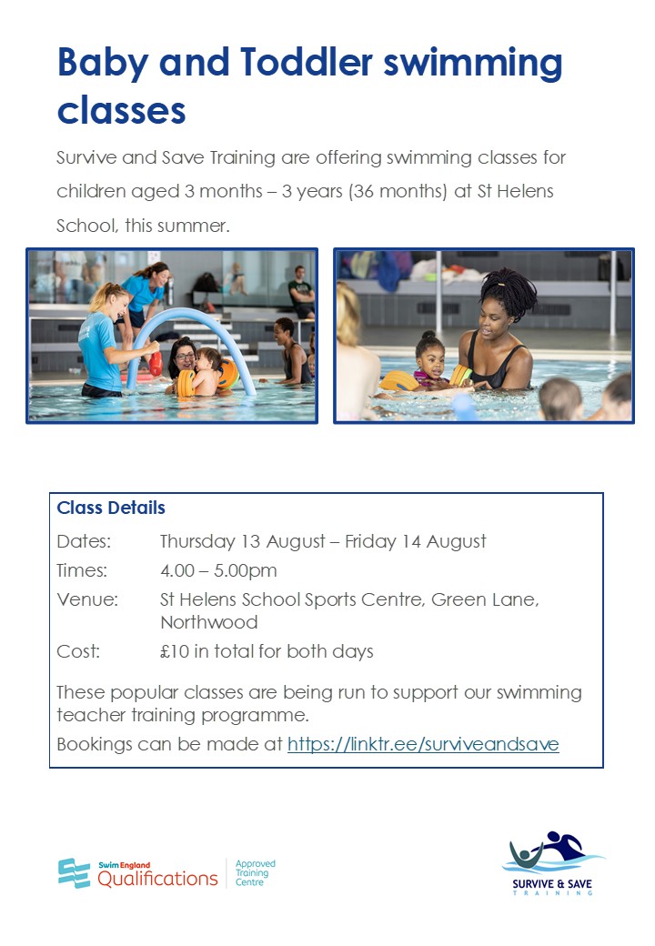surviveandsave's tweet photo. A great selection of swimming lesson this summer for children & babies at SHelens School, Northwood
Children at 4+ - £40 per week
Age 3mth- 3yrs - £10 for 2 days
Full details and bookings via https://t.co/ilDYGrMXKf
#Swimminglessons #learntoswim #Northwood #SEQualifications https://t.co/NxaBGCkQF0