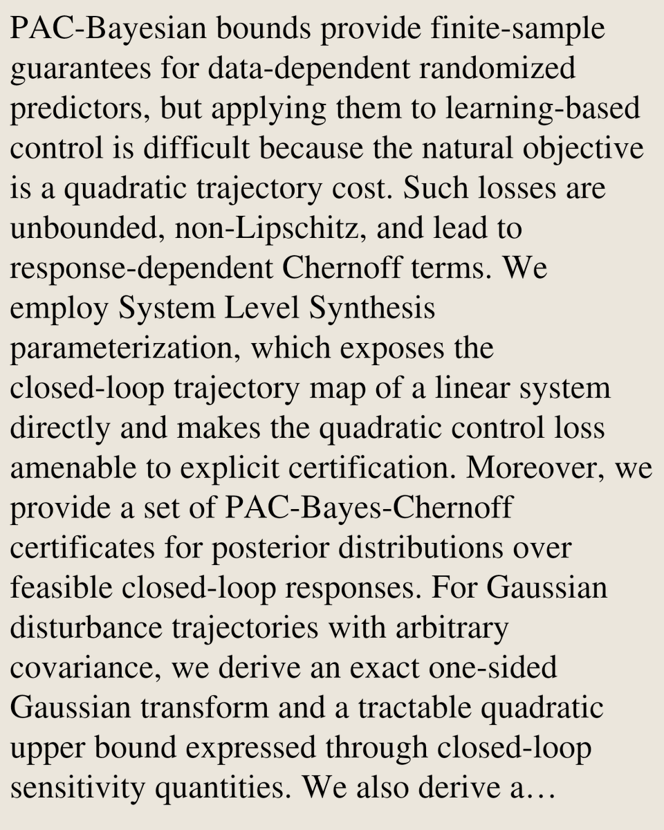 SystemsAndCtrl's tweet photo. PAC-Bayesian Certificates for Quadratic Closed-Loop Control

Domagoj Herceg
https://t.co/mGlNCQbP2N [𝚎𝚎𝚜𝚜.𝚂𝚈 𝚌𝚜.𝙻𝙶] https://t.co/weWUNGTPsx