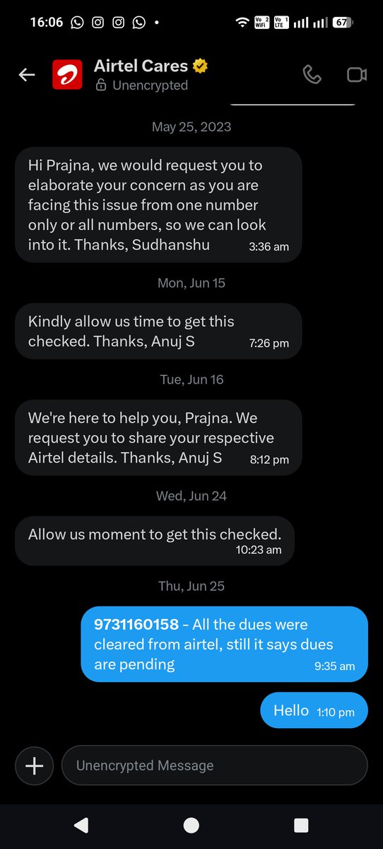 hebbarprajna_'s tweet photo. @airtelindia @airtelnews @Airtel_Presence @JioCare @reliancejio Airtel says its Jio problem and vice-versa. Consumers are real sufferers here.

@JioCare @Airtel_Presence Can you please resolve this within yourselves instead blaming each other and keeping the issue pending for a week now. https://t.co/iYqlP6bByk