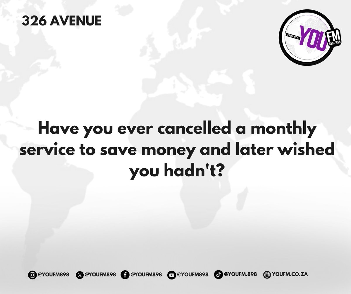 YOUFM898's tweet photo. 💬 Let's talk!

With the cost of living going up, many people are looking for ways to cut monthly expenses. But not every cancellation saves you money in the long run.

Have you ever stopped paying for a monthly service and later found yourself wishing you'd kept it? Tell us what happened—we'd love to hear your story!

👇 Join the conversation.

#326Avenue #QuestionOfTheDay #YOUFM898 #InTuneWithYOU