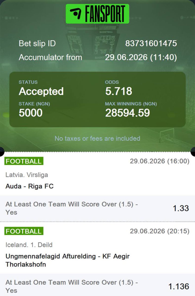 OriomahJ's tweet photo. 5.7 odds on fansport

RCF96

Don’t have an account..❓

Register with link below 👇 

Promocode: JDSPORTS
(To get bonus on your first deposit )

link: https://t.co/0HEjVbpzPT https://t.co/KztxbzDvO5