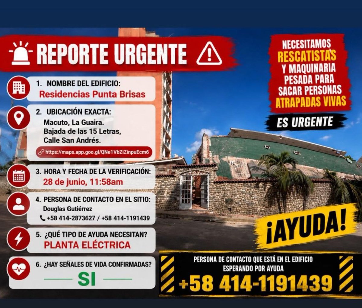 currundapunchaG's tweet photo. @MinDefensa_Ar @Armada_Arg Por favor, anoche confirmaron que hay gente con vida en MACUTO, Residencias Punta Brisas. Ayuda, se necesitan rescatistas urgente https://t.co/6sgkrtg3bq