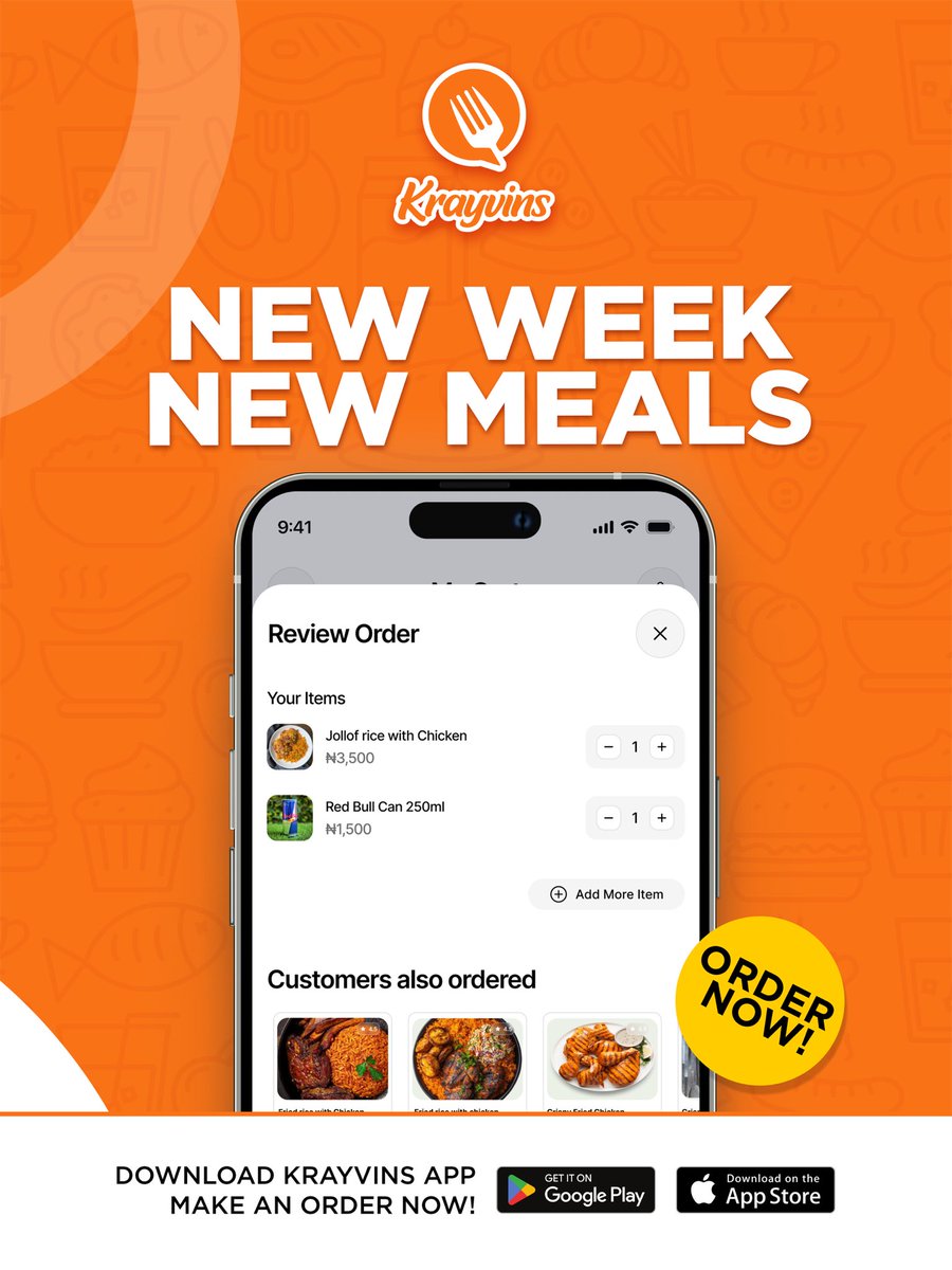 Krayvins's tweet photo. A new week deserves better meals. 😉
Whether it’s breakfast, lunch, dinner, or a quick snack, Krayvins has you covered. 🍔🍕🍱
Download the app and place your order today!
#krayvinsapp #foodapp #abujafoodies #foodlovers #chefsinabuja https://t.co/VQ39oknepc