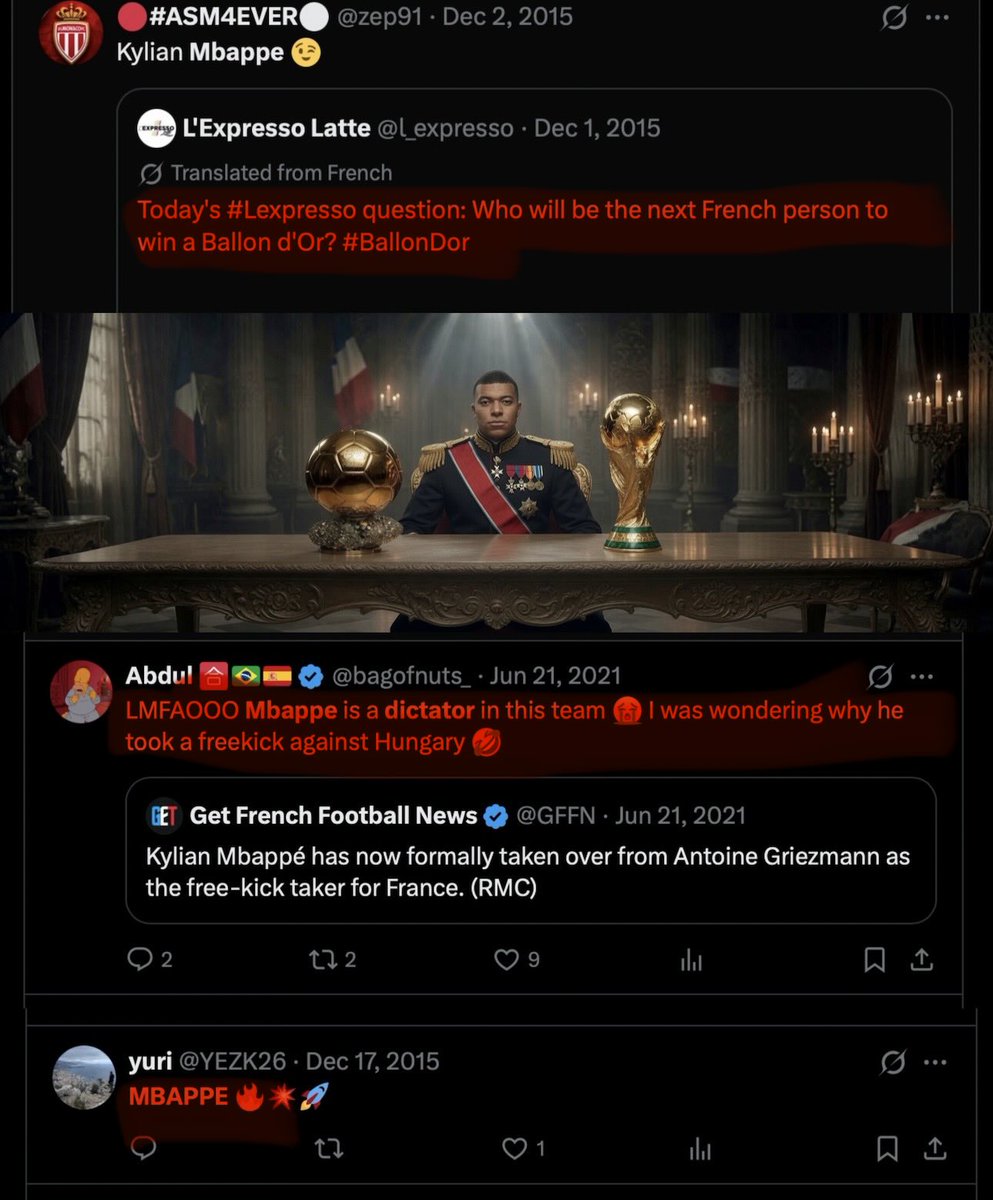 LeeHan2371's tweet photo. @minwage777 Dictator $mbappe will follow 

Early believers win and you all are extremely early!

2015: “Mbappé will be the next French Ballon d’Or king”
2021: “Mbappé is a dictator in this team 😂

Now? He dictates all the media and soon will dictate over Solana https://t.co/wQq6zmtaox