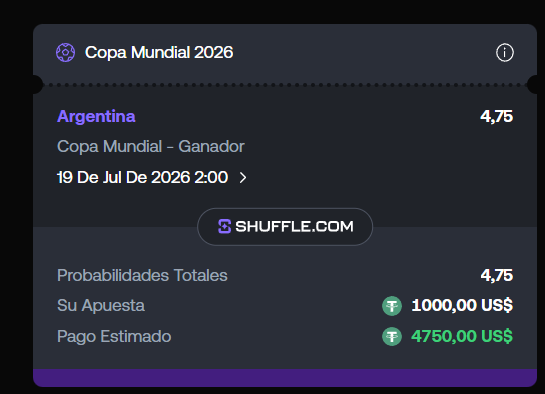 ShuffleBonos's tweet photo. Facilito. 1000$ a 4750$ Argentina gana el Mundial 🏆

Si sale, SORTEAMOS $100 USD a 50 PERSONAS entre los que nos sigan en
@ShuffleBonos y @AgusbobX  den like y comenten su ID en Shuffle❤️ https://t.co/Fekkmevb1G