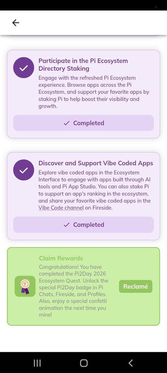 pimobilepay's tweet photo. 🏅 Badge #Pi2Day 2026: CLAIMED! ✅
I’ve successfully completed all the ecosystem quests, from directory staking to discovering new Vibe Coded apps. The #PiNetwork utility is truly evolving! Excited to be part of this journey. 🚀
#Pi2Day #Web3 #PimPay @PiCoreTeam @LiangShi99 https://t.co/bi7ZOGgQUr
