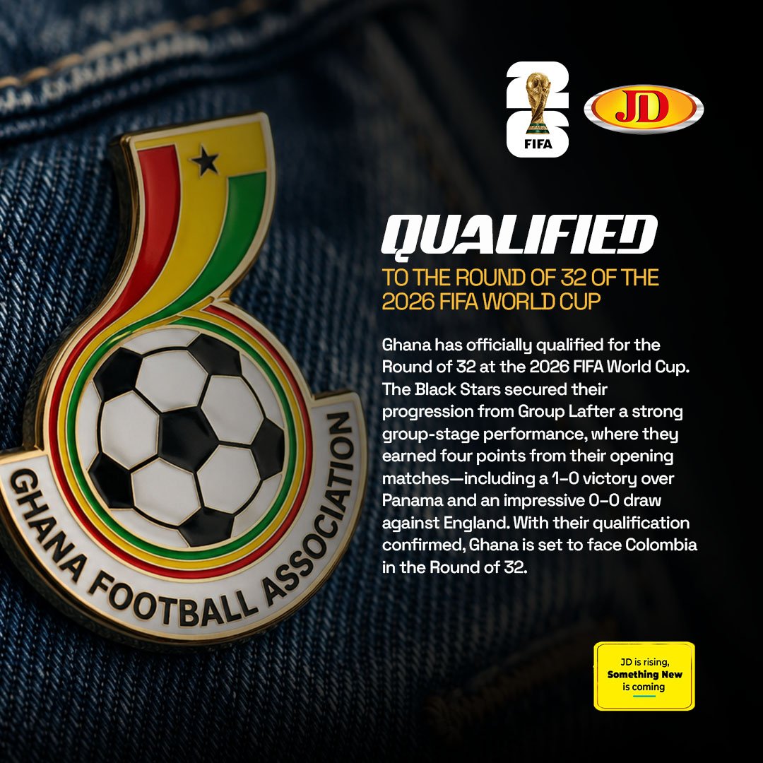 JDLinkOil's tweet photo. History continues to be written as Ghana secures a place in the FIFA World Cup Round of 32!
Let's keep believing and backing our boys!
Congratulations, Black Stars!
#BlackStars #Ghana #FIFAWorldCup #RoadToGlory #RoundOf32 #BringItOn #ForTheLoveOfGhana #GHFootball https://t.co/NShZzndL3P