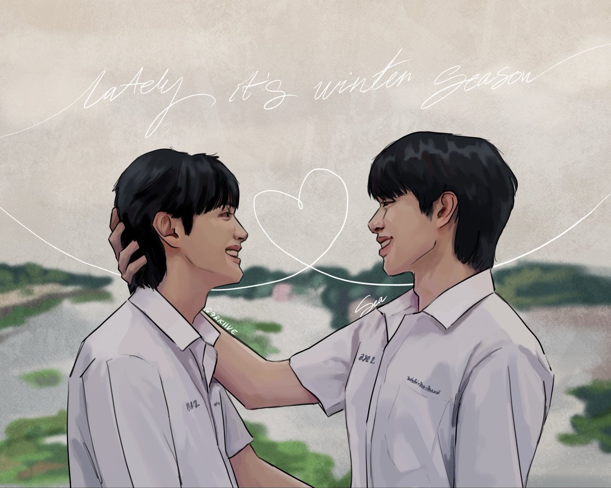 nuerssyn's tweet photo. can we stay and keep making each other smile forever? 🤍🐯❄️ 

#LatelyItsWinterSeasonFinalEP
#pie_saran ; #golfpasatorn fanart https://t.co/m6BeatiE4y