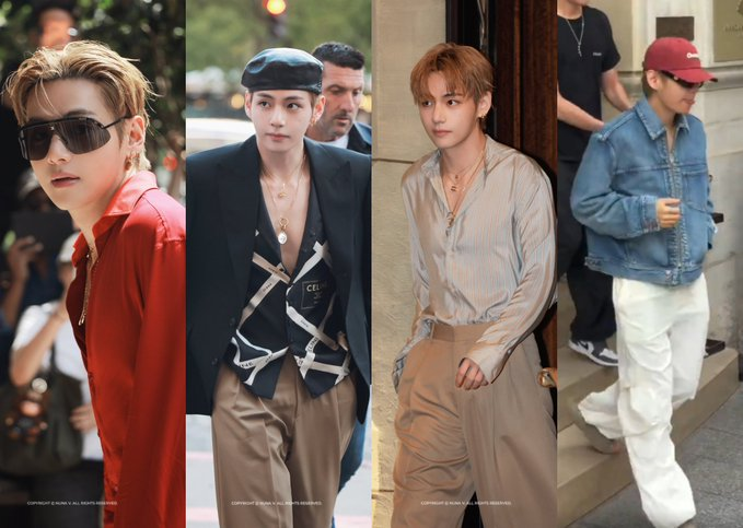 BIZBoost's tweet photo. Taehyung's Celine wardrobe this Paris Fashion Week deserves its own exhibition✨ https://t.co/4Ow8hU2gaW