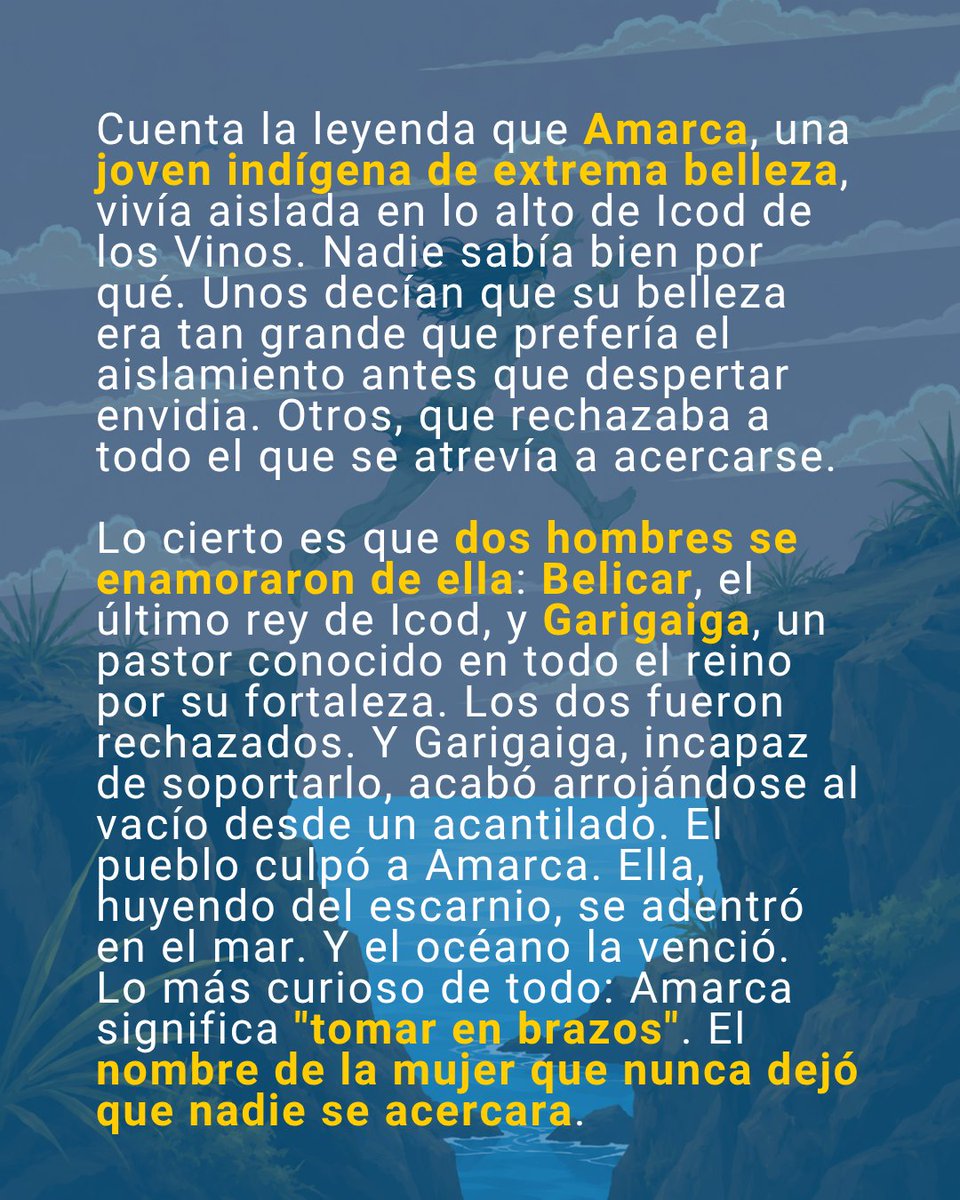 Sentircanario's tweet photo. 🌊 Las leyendas indígenas de Canarias guardan historias que no se olvidan. Esta es una de ellas.
Desliza y descubre la historia de Amarca, la joven de Icod de los Vinos cuyo nombre lo decía todo… aunque ella nunca lo supiera. 👉

#SentirCanario #LeyendasCanarias #Tenerife https://t.co/o9Bfpus2zE