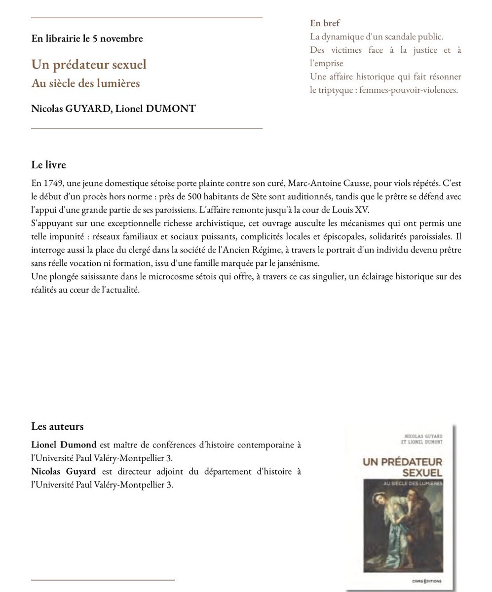 flr_louis's tweet photo. Lionel Dumond et Nicolas Guyard - Un prédateur sexuel au siècle des lumières

À paraître en novembre chez CNRS Éditions https://t.co/BpVO5HlZvw
