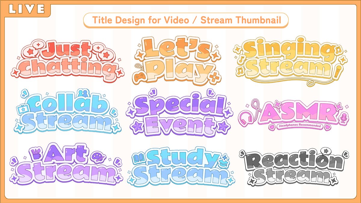 NikkiGZ0's tweet photo. New Typography design asset - English titles ✨

Include 11 titles and 8 colours!
I edited it to have thicker outline for better readability :3

Available in my vgen 💚 https://t.co/7uGIWleBLR