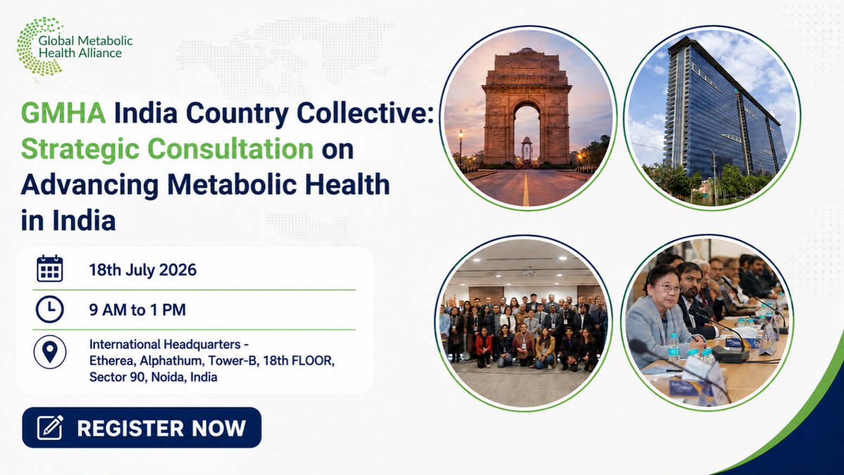 GMHA_X's tweet photo. On 16 July, the GMHA India Country Collective will convene stakeholders from across India's metabolic health ecosystem for a strategic consultation on advancing metabolic health in India. https://t.co/eInOVBsI2s