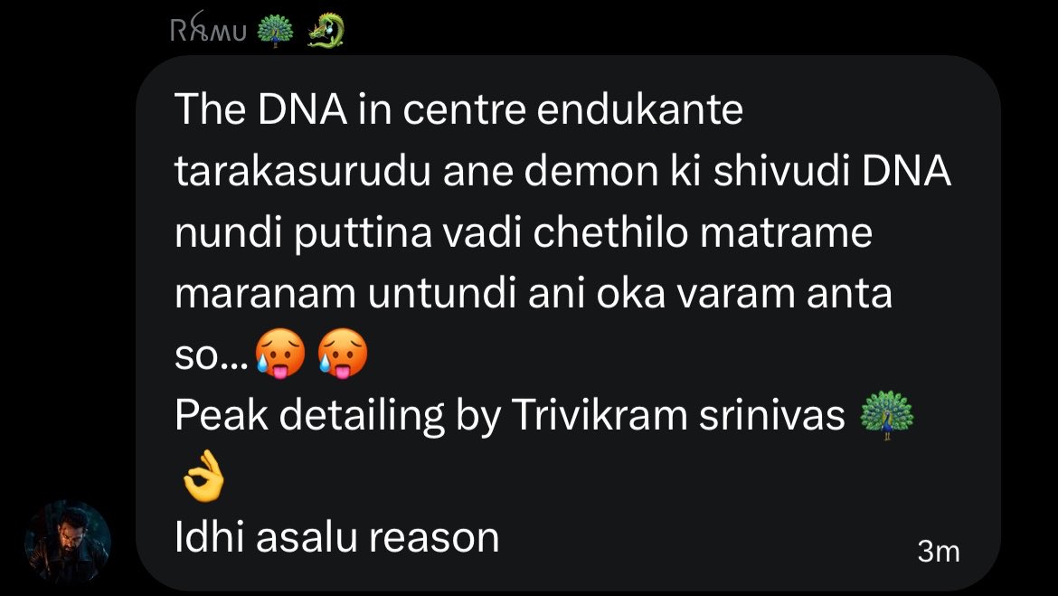 dustysayz's tweet photo. Mythology lo manam weak..idi nijam ayite nice detailing ra @NTRxTrivikram 👌

Nuv okasari confirm chei anna @ynakg2 🫣 https://t.co/6NnsKxrjLI