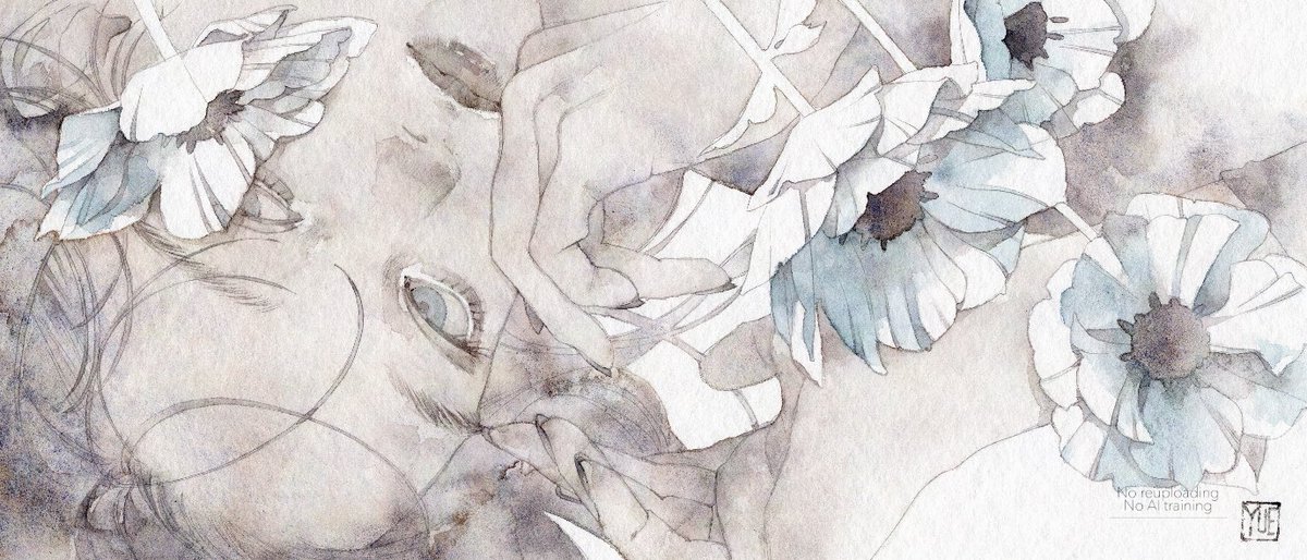 memento1113's tweet photo. 明鏡止水（めいきょうしすい）
トルション水彩紙・透明水彩・絵墨
７月東京展示用作品です https://t.co/TS7EuZ8bQp