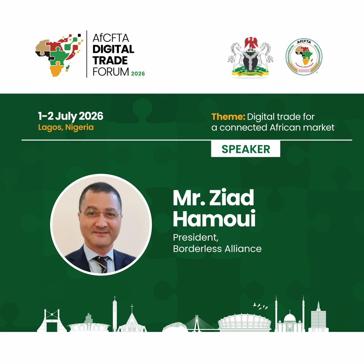 AfCFTA's tweet photo. At the AfCFTA Digital Trade Forum 2026, conversations go beyond ideas; they move into implementation across Africa’s digital economy.

Join leaders from government, industry, and the innovation ecosystem as they explore how digital trade, e-commerce, digital payments, and seamless cross-border commerce can unlock a more connected African market under the AfCFTA.

📍 Lagos, Nigeria
🗓️ 1–2 July 2026

🔗 Register via link in bio or visit: https://t.co/73lm3JBgaY

#AfCFTA #DigitalTrade #AfricaTrade  #DigitalEconomy #IntraAfricanTrade