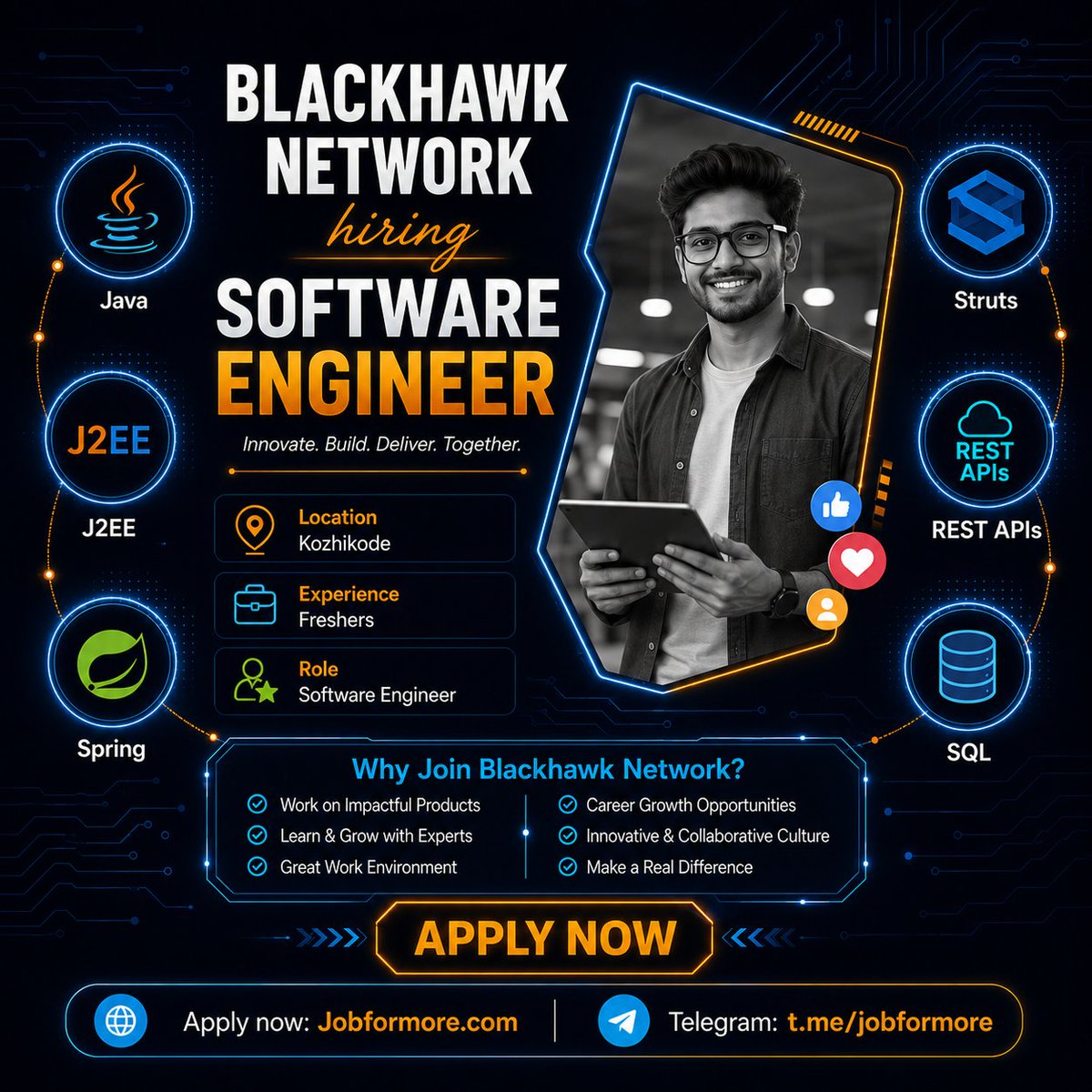 jobformore's tweet photo. 🚀 Software Engineer @ Blackhawk Network
📍 Kozhikode | Freshers
🎓 Master/Bachelor’s in Computer Science
💻 Java, J2EE, Spring, Struts, REST APIs, SQL
#Jobformore #BlackhawkNetwork #SoftwareEngineer #FreshersJobs #TechJobs
Apply: https://t.co/NRNH6yKZAQ https://t.co/B3Uu9z5O0m