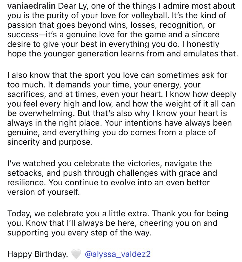 AlyssaVldz29's tweet photo. I admire most about you is the purity of your love for volleyball. 

I also know that the sport you love can sometimes ask for too much. It demands your time, your energy, your sacrifices, and at times, even your heart.

Ms. Vania❤️ https://t.co/LLgeyiQraK
