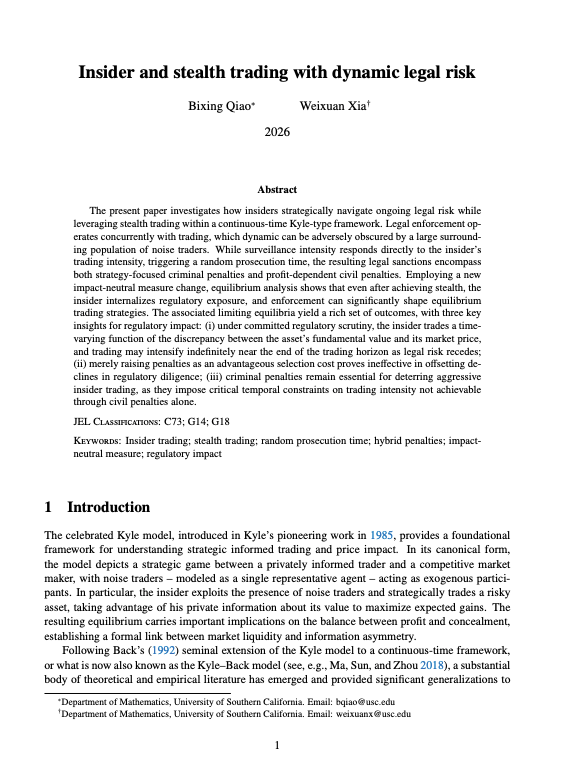 quantscience_'s tweet photo. USC mathematicians just published the most dangerous quant paper of the year.

THE MATH BEHIND HOW INSIDERS BEAT THE MARKET WITHOUT GETTING CAUGHT.

This paper will teach you to detect smart money moving before announcements. 

43 pages of pure game theory. Bookmark now. https://t.co/XS6ZCMYCvx