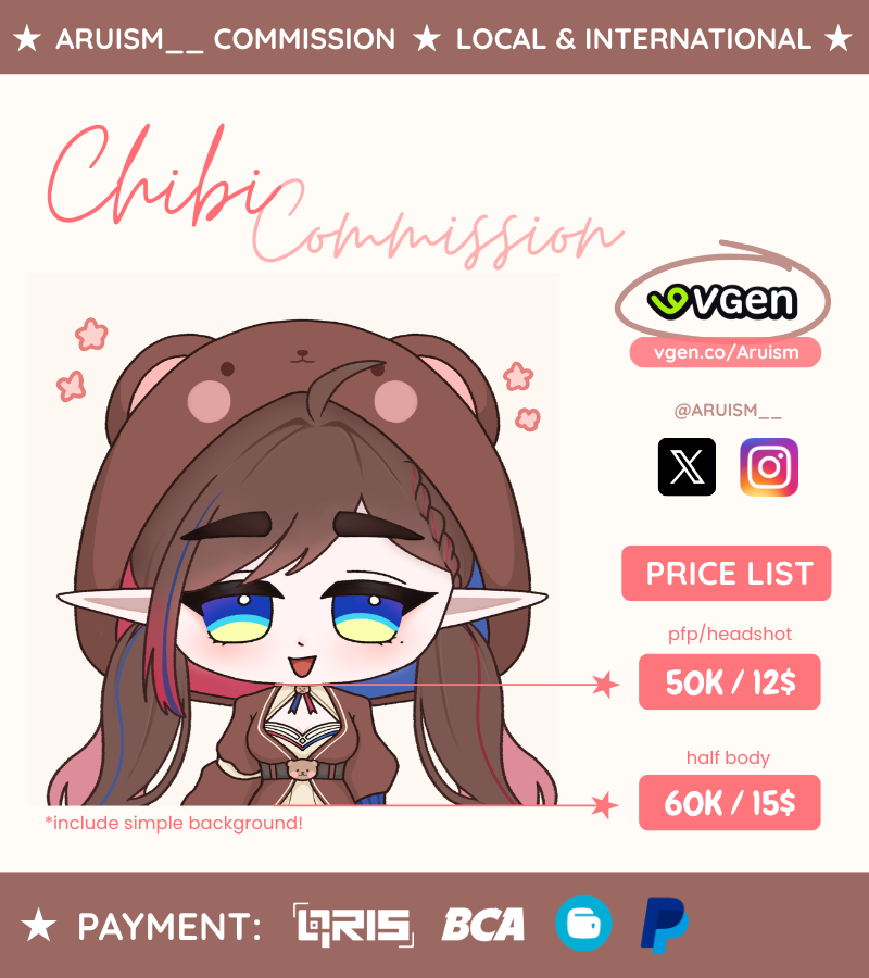aruism__'s tweet photo. [❤️&amp;🔁 are appreciated!]

OPEN chibi commission for local &amp; international✨

Available on VGen ♪(^∇^*)
Feel free to DM me if you're interested or have any questions!✉️

Other samples below⬇️
#commission #vgencomm #opencommission #artidn https://t.co/qzZRVogfrP