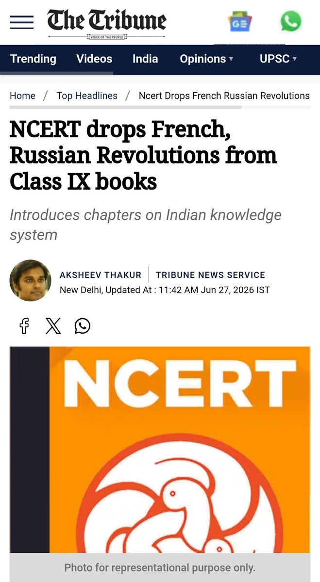 _jiddu's tweet photo. 🚨 NCERT dropped FRENCH AND RUSSIAN REVOLUTION from class 9th

🚨 NCERT dropped chapter on WORLD HISTORY from class 10th

• NCERT will introduce chapters on VEDAS, VARNA SYSTEMS, ANCIENT HISTORY under NEP.

NCERT is destroying the knowledge and teaching like Vedic Period. https://t.co/fxaxj1ezIV