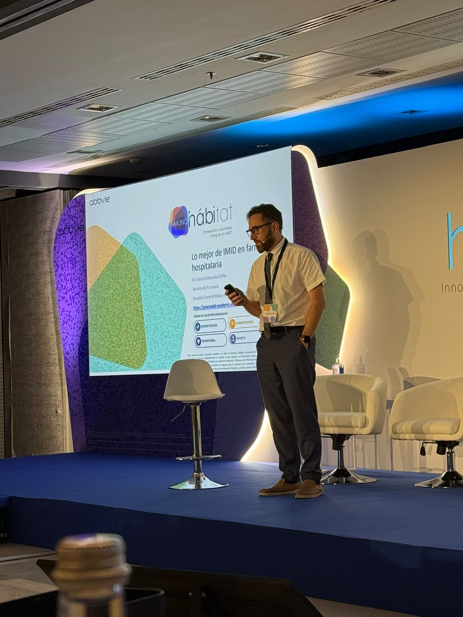 bielmercadal1's tweet photo. Encantado de participar en la Reunión Nacional IMID 2026 — INMUNOhábitat (@abbvie) cerrando con  "Lo mejor de IMID en farmacia hospitalaria": FH como nodo unión derma, digestivo y reumatología
5 ejes de valor + #NAVETA convirtiendo la atención en evidencia con ePROMs/ePREMs #imid https://t.co/16IxLYrsGT