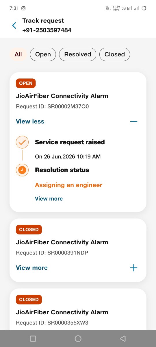 AdarshKudre's tweet photo. How much time is it appropriate for assigning an engineer/ technician. Complaint is raised since yesterday morning and yet no response. 
Excellent service provided by @JioCare https://t.co/i43LJMlpsc