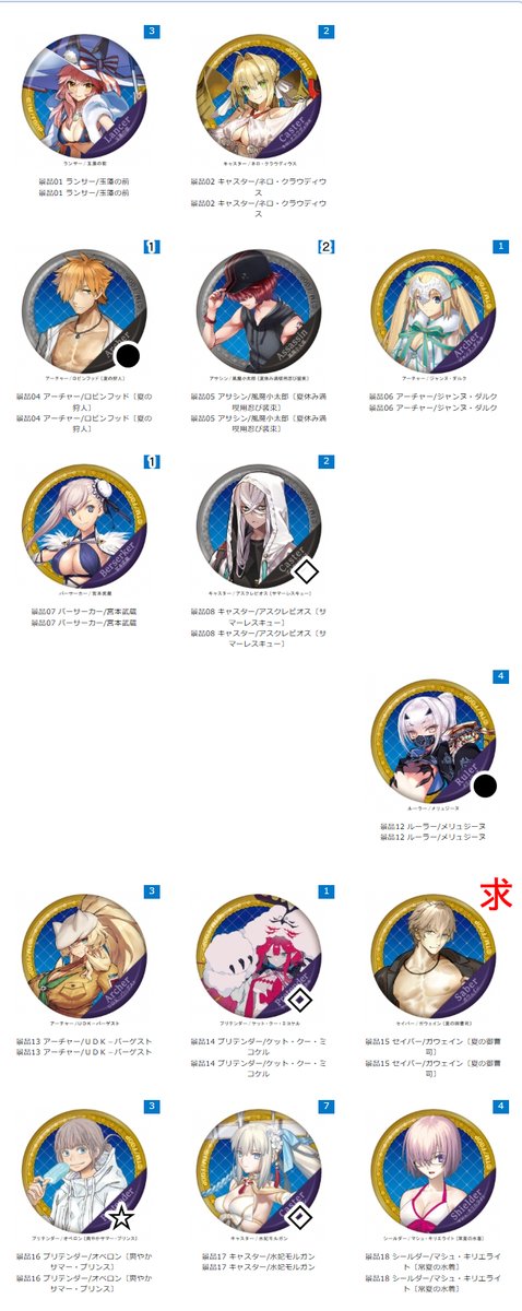 交換/譲渡】fgo ガチャメイト 缶バッジ 復刻 再販 第2弾 第5弾 譲