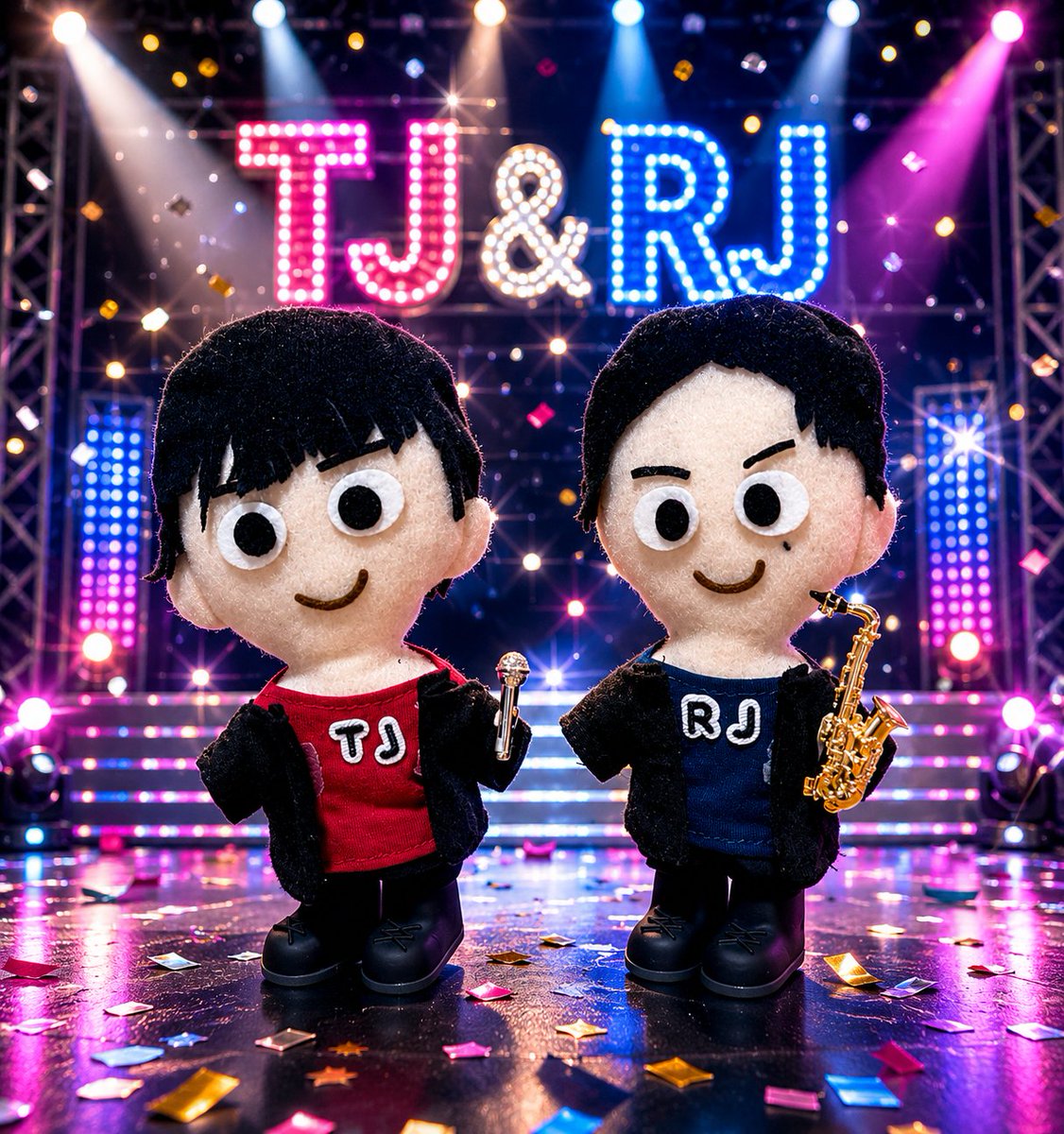 FourleavedR's tweet photo. スキヤキ・ブラザース🎤🎷
お人形作ってみました😌
雰囲気は似似てるかな🤔？
#スキヤキ・ブラザース https://t.co/hs22ZFDqfd