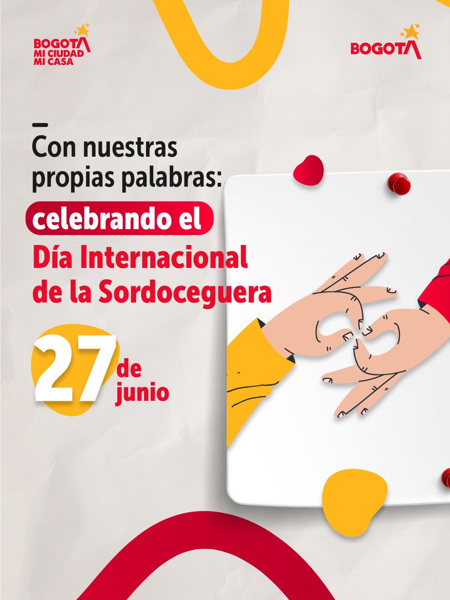 IDRD's tweet photo. Con nuestras propias palabras: hoy, 27 de junio, celebramos el Día Internacional de la Sordoceguera. 🦯🔴⚪

Desliza para conocer por qué se conmemora en esta fecha y cuál es el significado del bastón rojo y blanco. ¡Construyamos juntos una ciudad más accesible y autónoma para todos!

#AquíSíPasa, Bogotá, mi ciudad, mi casa.