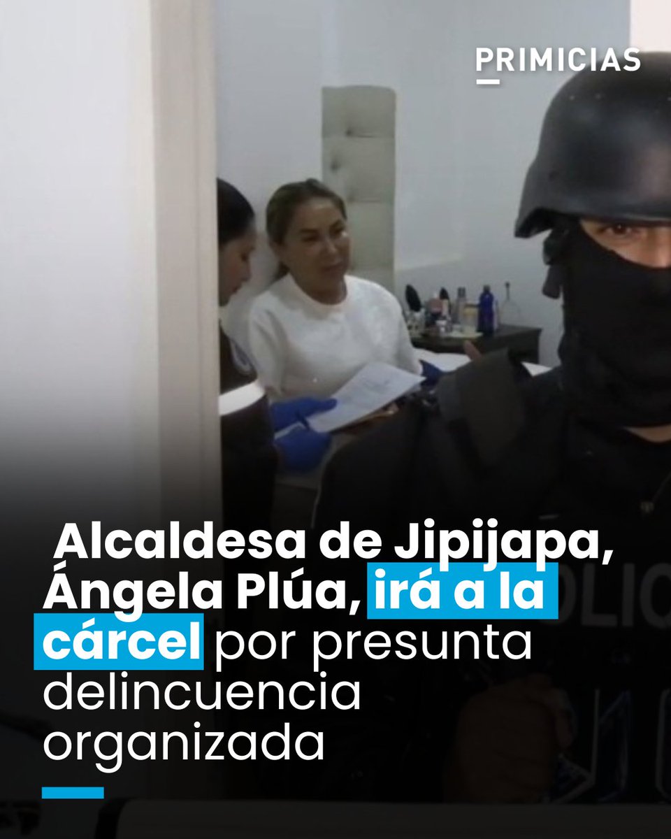 Primicias's tweet photo. A otros nueve procesados por el caso 'Digitador también se les dictó prisión preventiva. Según las investigaciones, una presunta red de corrupción liderada por la alcaldesa de Jipijapa, Ángela Plúa, habría generado una afectación económica de USD 5 millones al Estado. https://t.co/YfQsuiiRiU