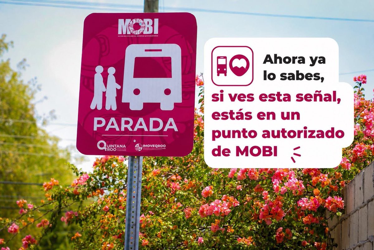 MaraLezama's tweet photo. 📍🚍 ¡La #MOBISeñal llegó a Chetumal y Cancún!

🚏 Cuando veas esta señal, identifica una Parada Oficial MOBI: el punto autorizado, seguro y señalizado para el ascenso y descenso de personas usuarias del sistema.

✅ Las unidades MOBI realizarán ascensos y descensos únicamente en las Paradas Oficiales señalizadas, por lo que es importante esperar y solicitar tu viaje en estos puntos autorizados.

Cada parada está diseñada para brindar mayor orden, seguridad y accesibilidad, facilitando una experiencia de viaje más cómoda para todas y todos.